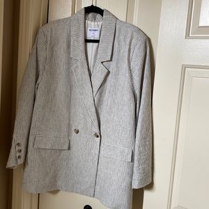 Old Navy linen blazer with black pin stripe.